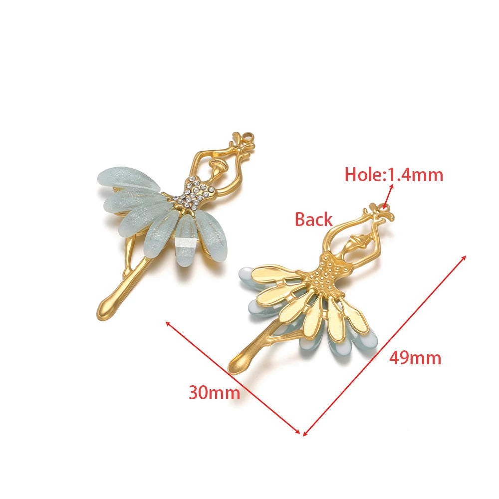 3pcs Stainless Steel Ballerina Pendants Luxury Rhinestone Charms Bulk for DIY Women Jewelry Making Necklace Bracelet Accessories