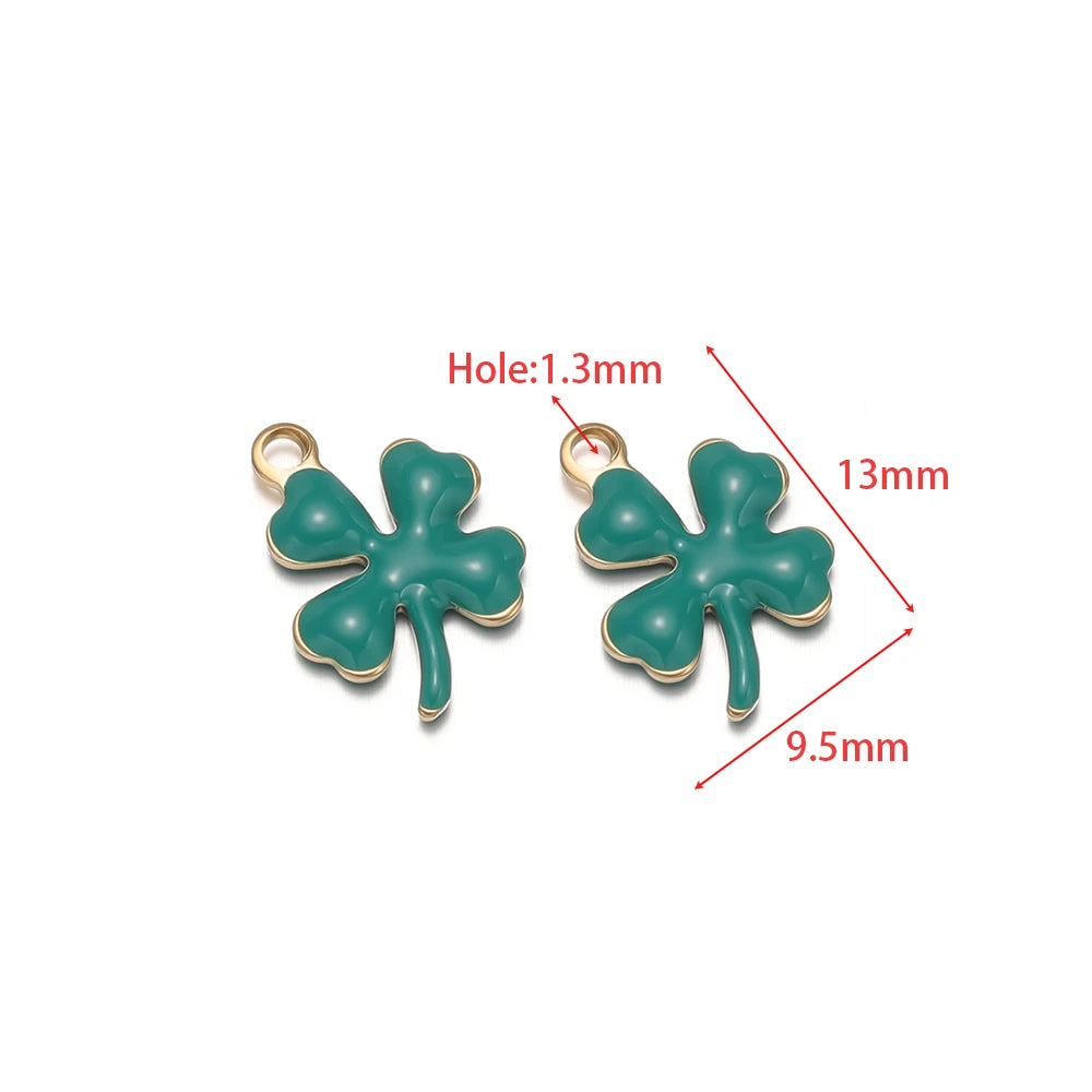 20pcs Stainless Steel Enamel Clover Flower Charms Lucky Pendants DIY Women Jewelry Making for Necklaces Bracelets Accessories