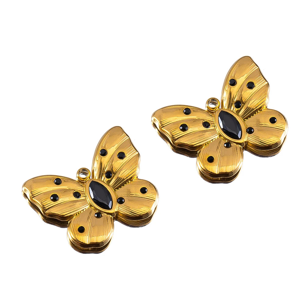 2pcs Enamel Butterfly Lava Love Heart Charms 304 Stainless Steel Pendant Base Crystal Bead DIY Jewelry Making Earrings Necklaces