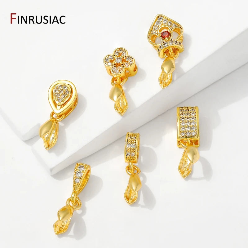 18K Gold Plated Brass With Zircon Jewellery Bail Clasps For Necklace Making,Pendant Pinch bail For DIY Jewelry Making Supplies