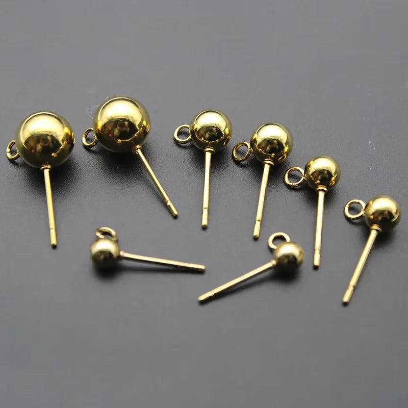 20Pcs Stainless Steel 3/4/5/6/8mm Round Ball Stud Earrings Post With Loops For DIY Earrings Accessories Jewelry Making Findings
