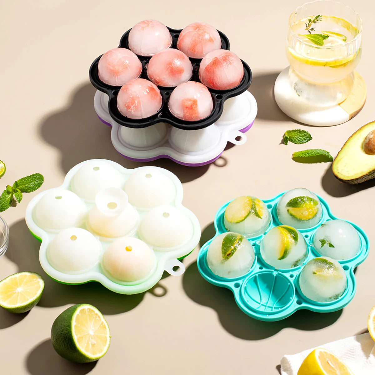 1pc Spherical Silicone Ice Grid Mold 7-hole Creative Whisky Ice Hockey Maker Easy Demolding Ice Cube Kitchen Party Bar Gadget