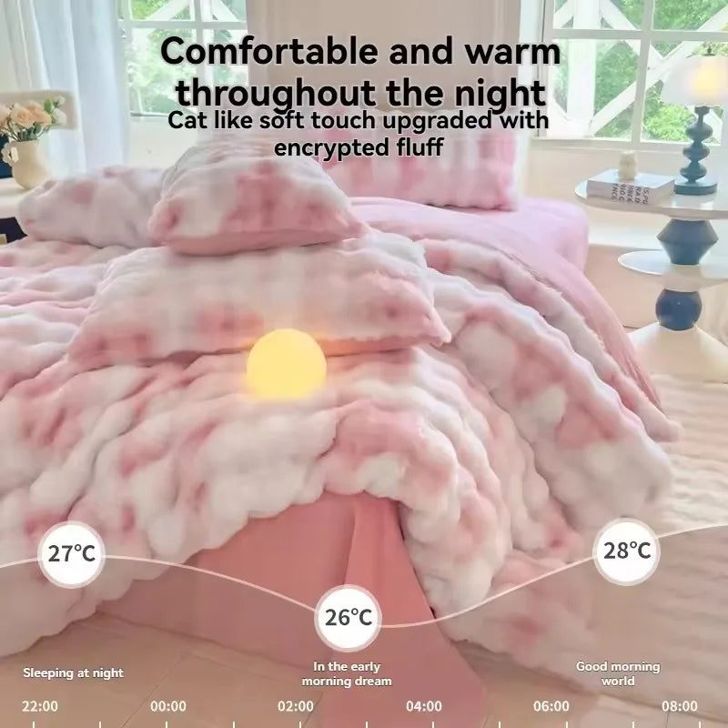 New Rabbit Fur Thickened Milk Velvet Duvet Cover Set Machine Washable Soft SkinFriendly Warm Bed Sheet for Home and Hotel 침구 풀세트
