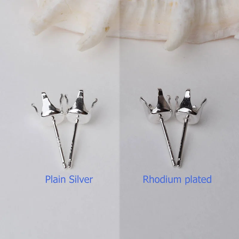 Solid 925 Sterling Silver Snaptite Stud Earring Post 4 Prongs Snap in Setting for Round Stones and Crystals ,1pair
