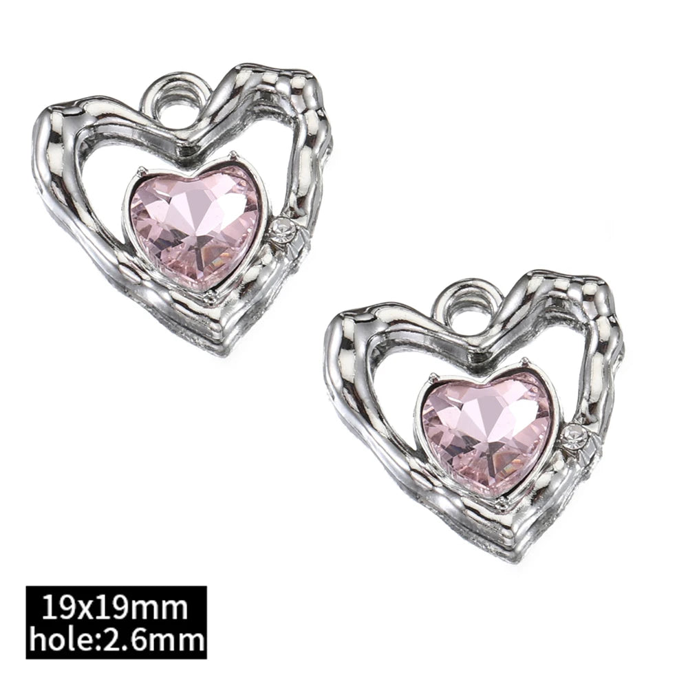 2pcs Rhinestone Chrams Silver Color Crystal Beads Pendants Y2K Style Jewelry Making Accessories Charms for DIY Necklace Bracelet