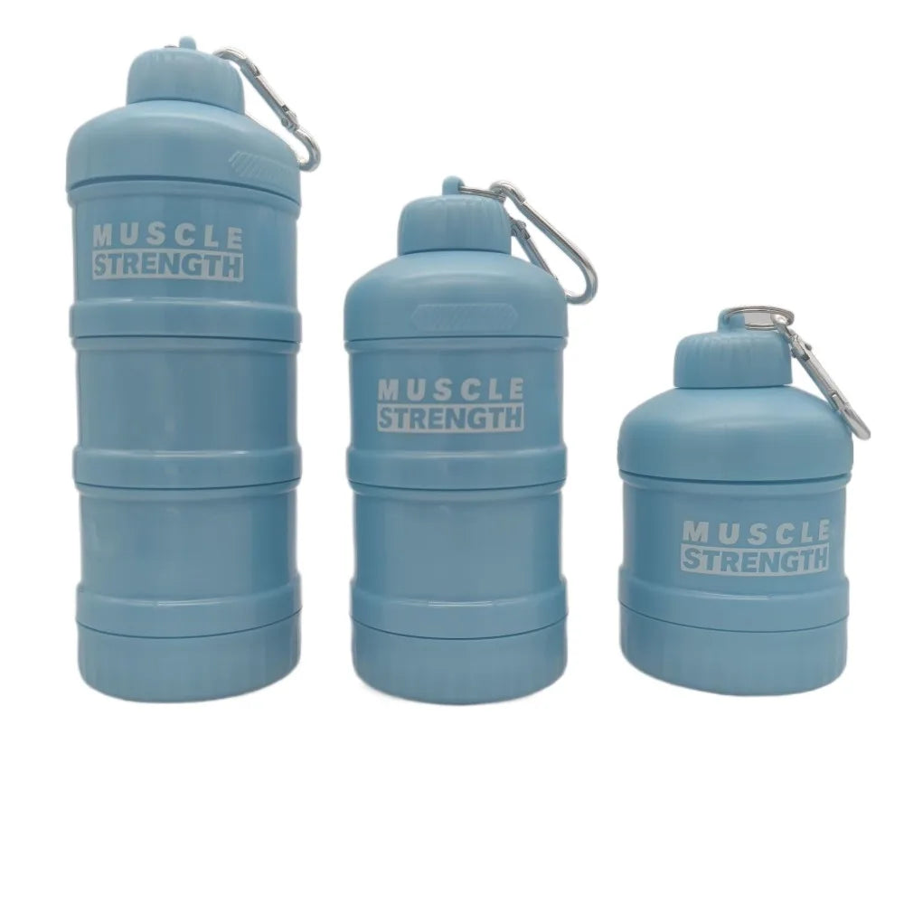 1/2/3-layer Plastic Protein Powder Box Portable Layered Storage Funnel Fitness Supplement Bottle with Mountaineering Buckle