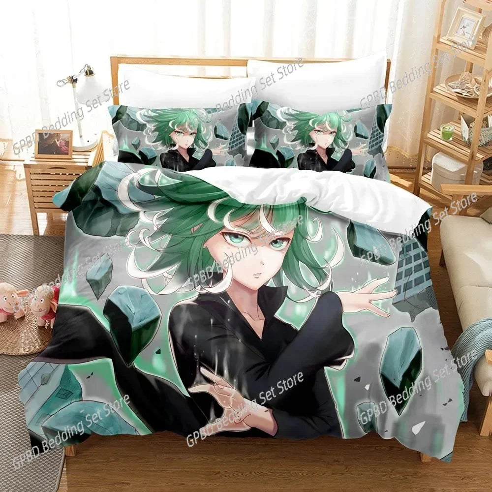 3D Anime Duvet One Punch Man Comfortable Duvet Quilt Cover Pillowcase Bedding Set Children Bedroom Decoration Home Textile
