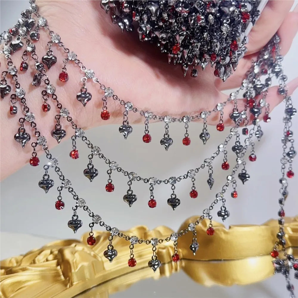 1Meter Colorful Metal Peach Heart Charms Chain Crystal Beads Pendants Copper Chains Women Jewelry Making DIY Necklaces Bracelets