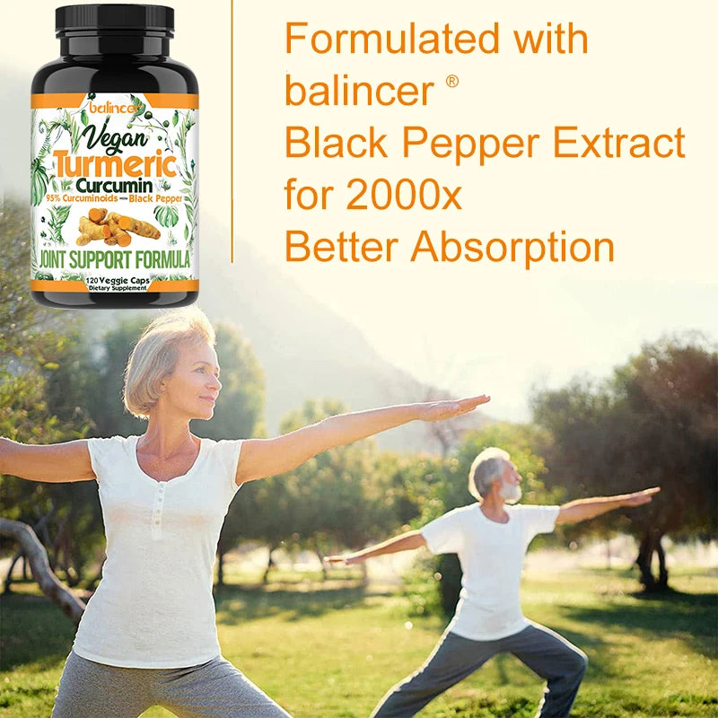 Turmeric Curcumin Capsules Supplement, with Black Pepper Extract, for Joint, Muscles, Digestive & Immune Support - 120 Capsules
