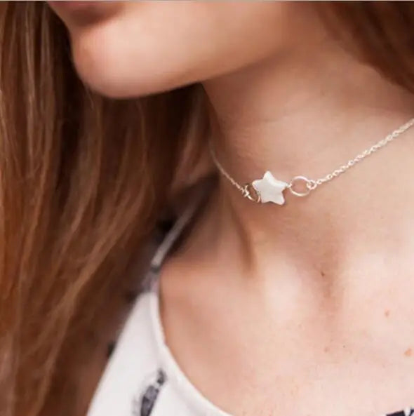 Aihua Simple Copper Beads Chain Choker Necklace for Women Men Kpop Fashion Silver Color Small Ball Short Clavicle Chain Necklace
