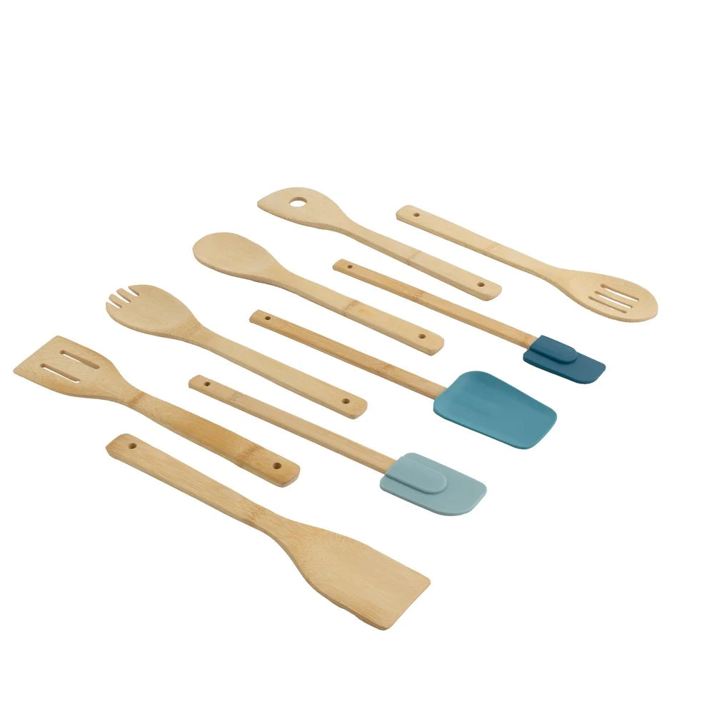 9-Piece Bamboo Kitchen Utensil Set Silicone Cooking Tools Heat-Resistant Non-Stick Spatula Spoon Easy to Clean Cooking