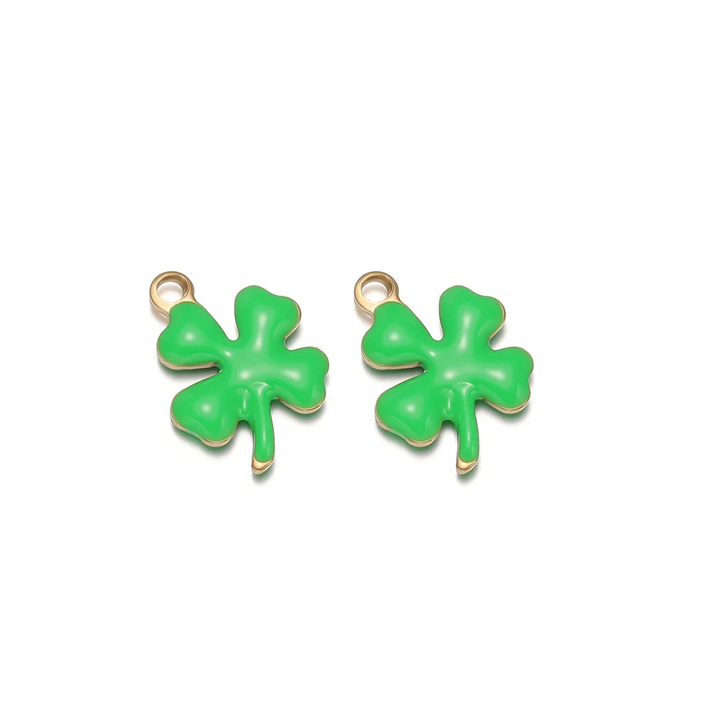 20pcs Stainless Steel Enamel Clover Flower Charms Lucky Pendants DIY Women Jewelry Making for Necklaces Bracelets Accessories
