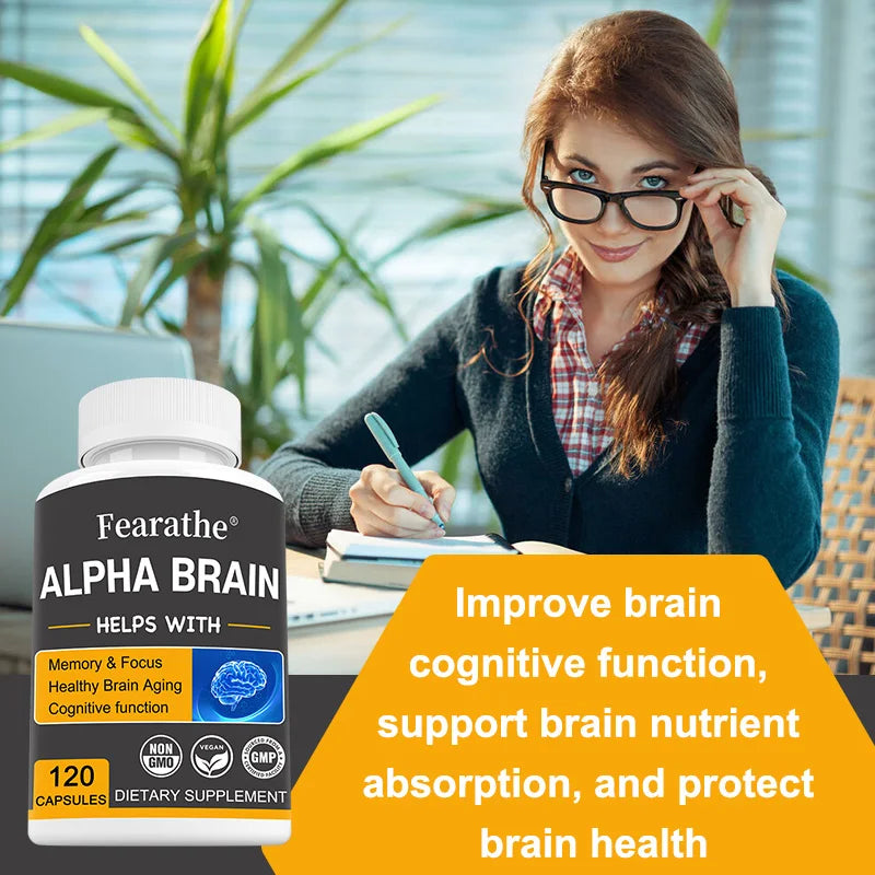 Fearathe Alpha Brain - Premium Nootropic Brain Supplement - Good for Focus, Concentration and Memory - 120 Capsules