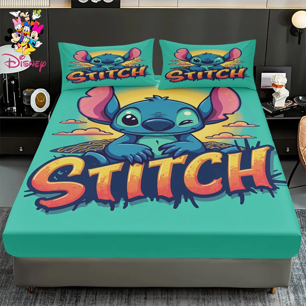 2/3pcs Disney Stitch Chef Fitted Sheet Set 100% Polyester Skin-Friendly & Breathable Bedding Comfortable Cute Soft