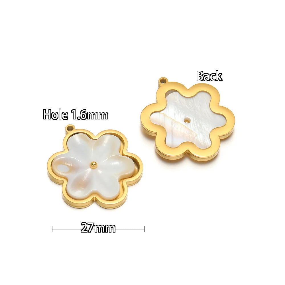 3pcs Stainless Steel Flowers Flat White Shell Charms for DIY Women Jewelry Necklace Findings Earrings Pendant Making Supplies