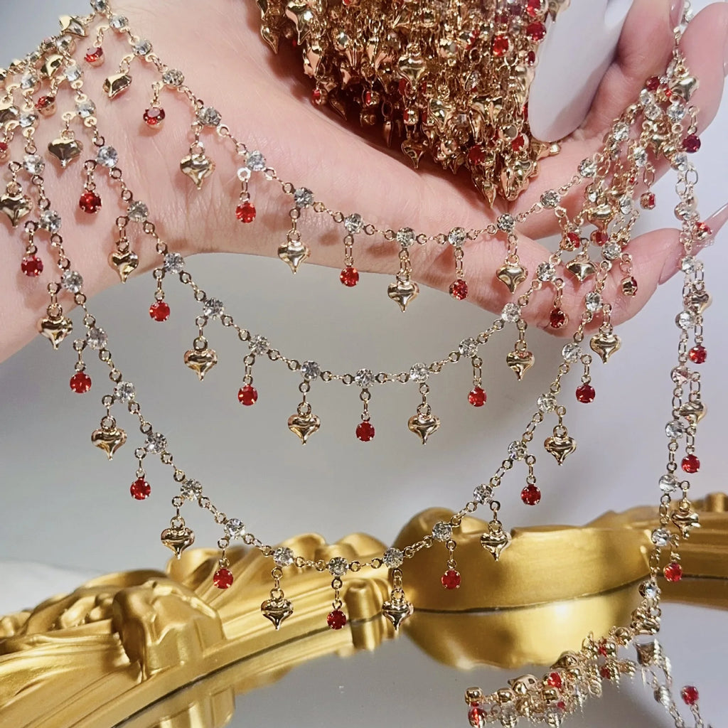 1Meter Colorful Metal Peach Heart Charms Chain Crystal Beads Pendants Copper Chains Women Jewelry Making DIY Necklaces Bracelets