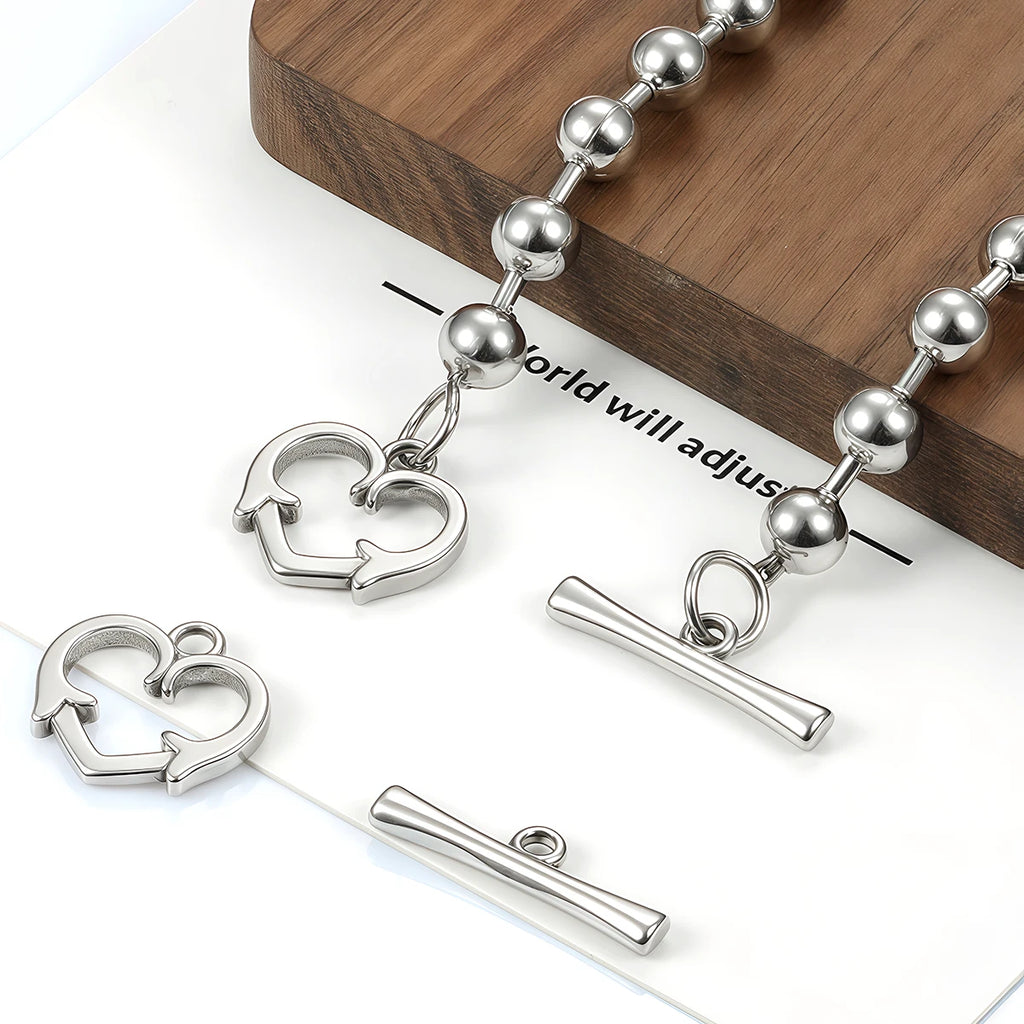2 Sets Stainless Steel OT Clasp Heart Toggle Clasps Buckle Connector for Necklaces Bracelets Hook DIY Jewelry Making Accessories