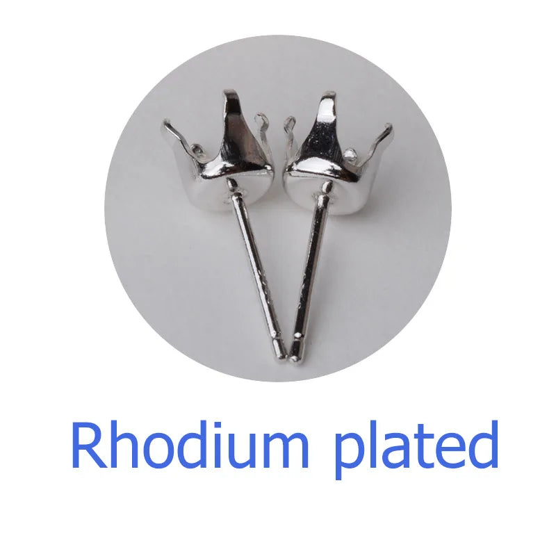 Solid 925 Sterling Silver Snaptite Stud Earring Post 4 Prongs Snap in Setting for Round Stones and Crystals ,1pair