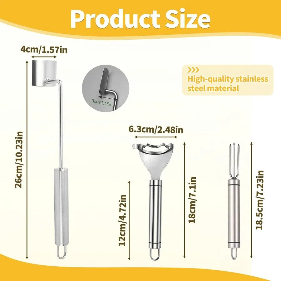 3PCS Corn Peeler Stainless Steel Multutiol Kitchen Grip Corn Planer- Easy to Use Durable Efficient Dishwasher Safe Gadgets for