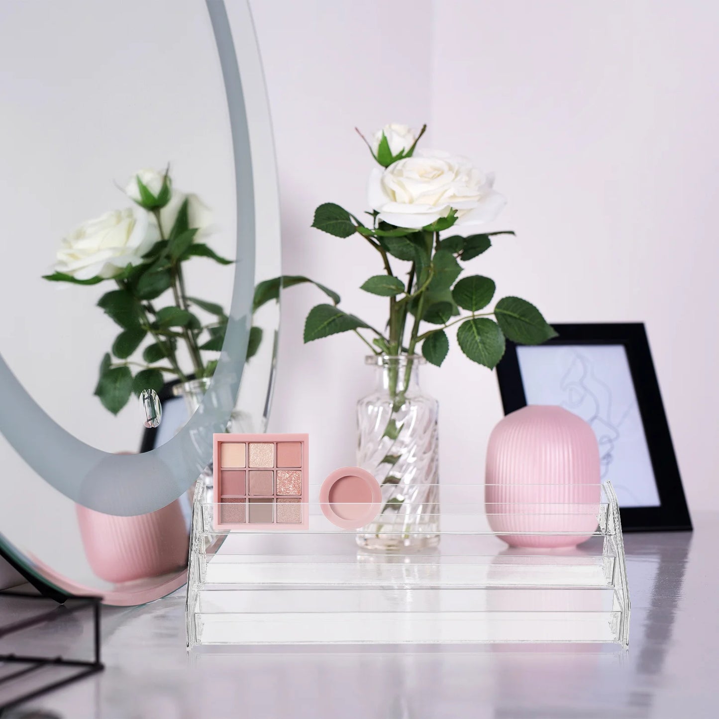 Makeup Organizer Acrylic Eyeshadow Palette Organizer Vanity Storage Box Perfume Nail Polish Holder Compact Display Stand