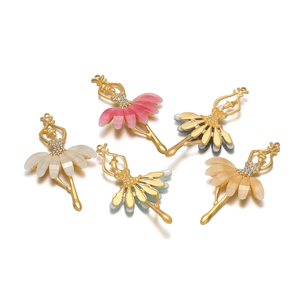 3pcs Stainless Steel Ballerina Pendants Luxury Rhinestone Charms Bulk for DIY Women Jewelry Making Necklace Bracelet Accessories