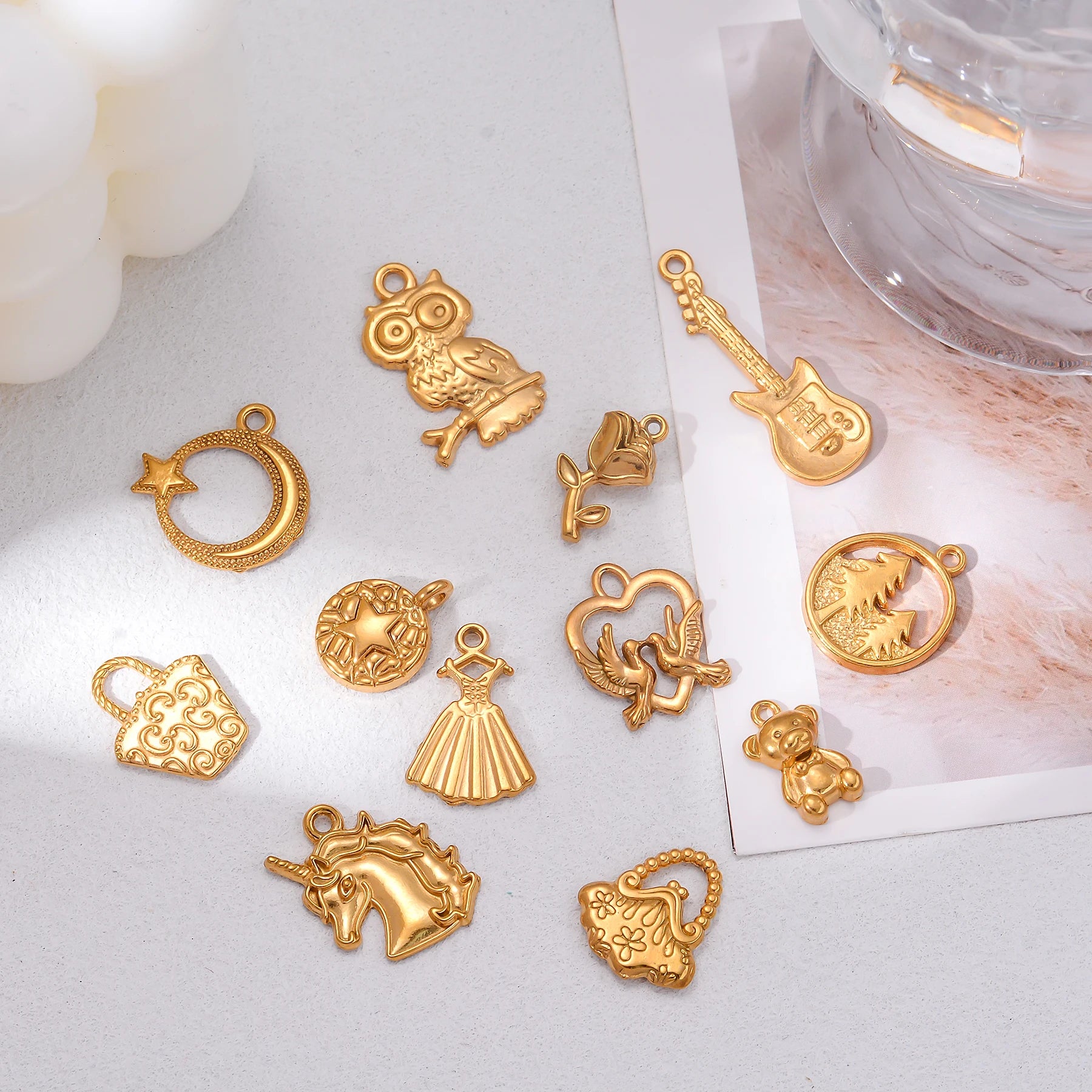 2Pcs DIY Fashion Charm Star Moon Unicorn Bear DIY Jewelry Making Supplie Stainless Steel Necklace Earring Bracelet Pendants