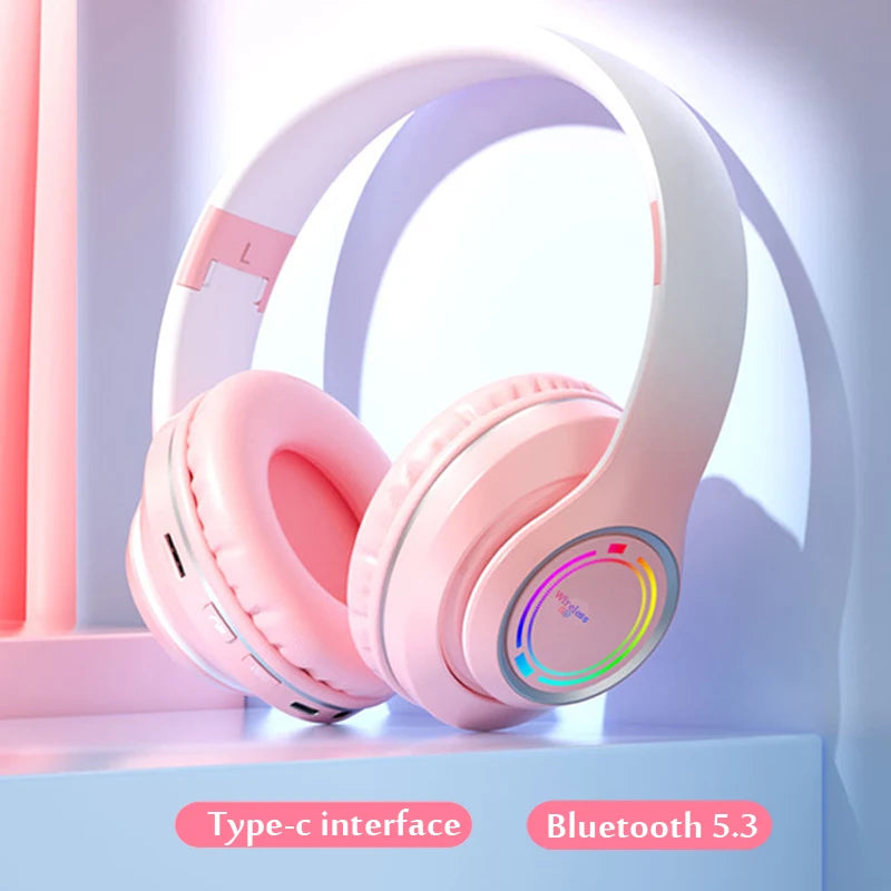 Wireless Bluetooth Headphones Multi-color Light Headsets with Microphone can be Inserted SD Card HIFi Stereo Earphone