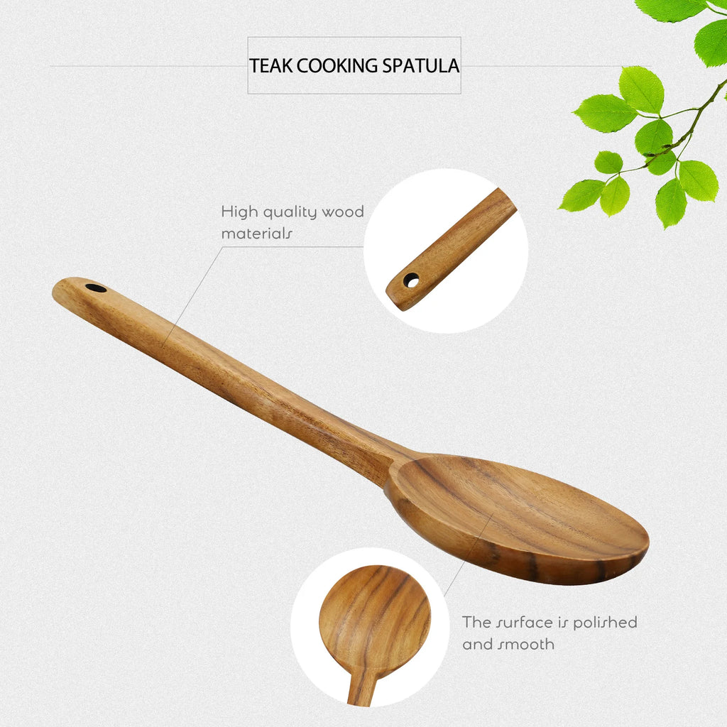 Premium Teak Wood Cooking Ladle Long Handle Soup Spoon Non-Scratch Kitchen Utensil Heat Resistant Wooden Tableware For Home
