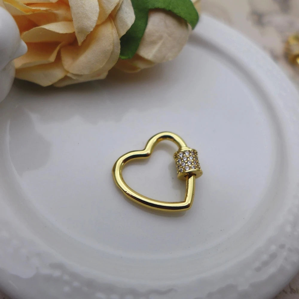 2 pcs 20*20 mm heart golden copper glass gems spiral clasps screw hooks jewelry making for necklace bracelet DIY connector