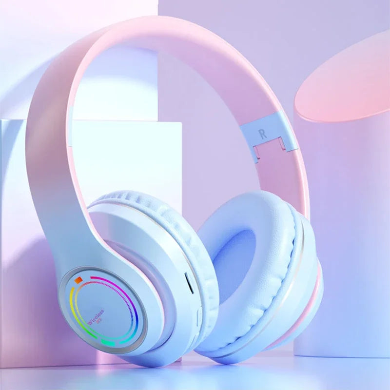 Wireless Bluetooth Headphones Multi-color Light Headsets with Microphone can be Inserted SD Card HIFi Stereo Earphone