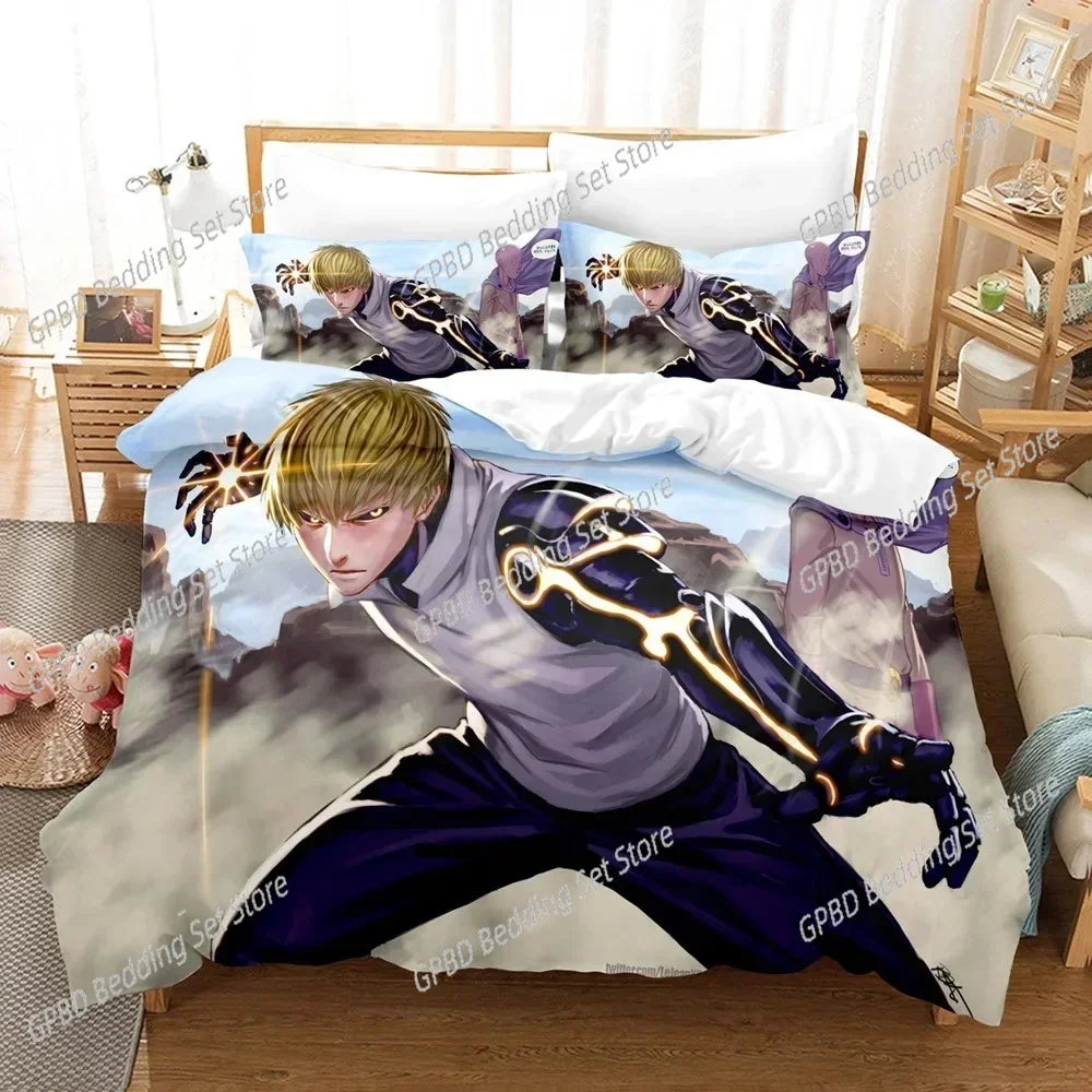 3D Anime Duvet One Punch Man Comfortable Duvet Quilt Cover Pillowcase Bedding Set Children Bedroom Decoration Home Textile