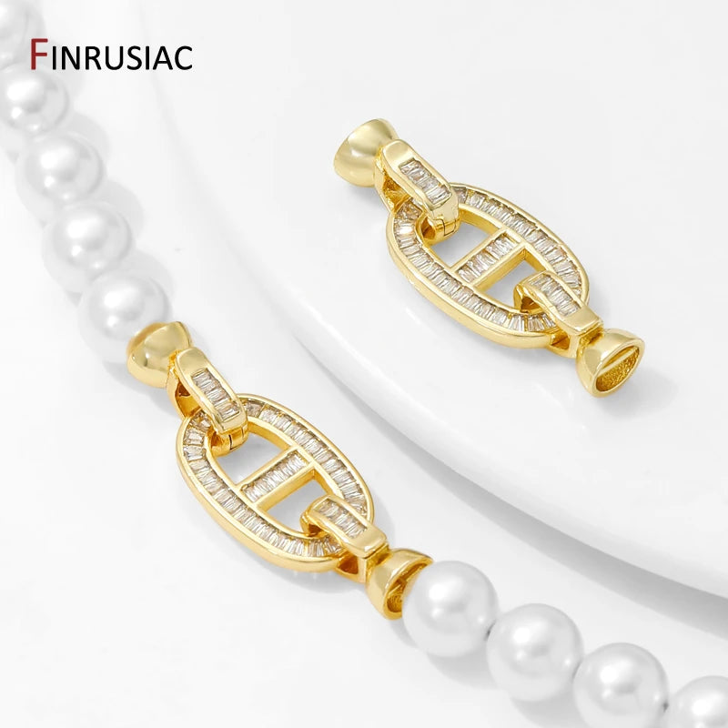 14K Gold Plated Brass Connectors Clasps,Inlaid Zircon Fastener Clasps,Lock For Bracelet,DIY Necklaces Jewelry Making Findings