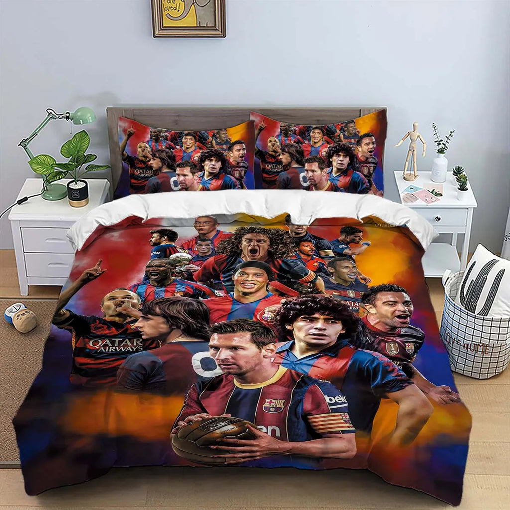 3-Piece Love Football Star Pattern Printed Set (1 duvet cover+2 pillowcases, no core) Soft and Comfortable Bedding Set