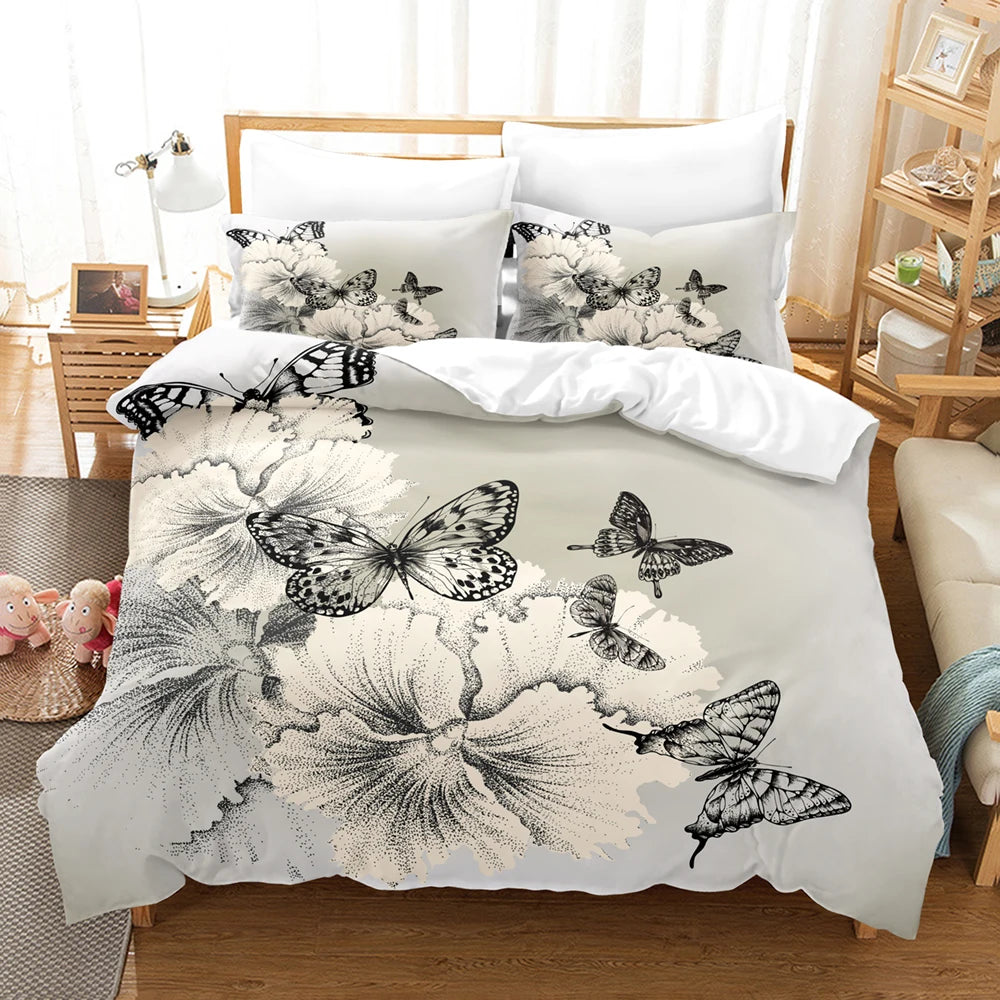 Beautiful Butterfly Bedding Set Wings 3D Printed Cozy Brushed Washable King Queen Twin Size Duvet Cover Set Bedroom Decoration