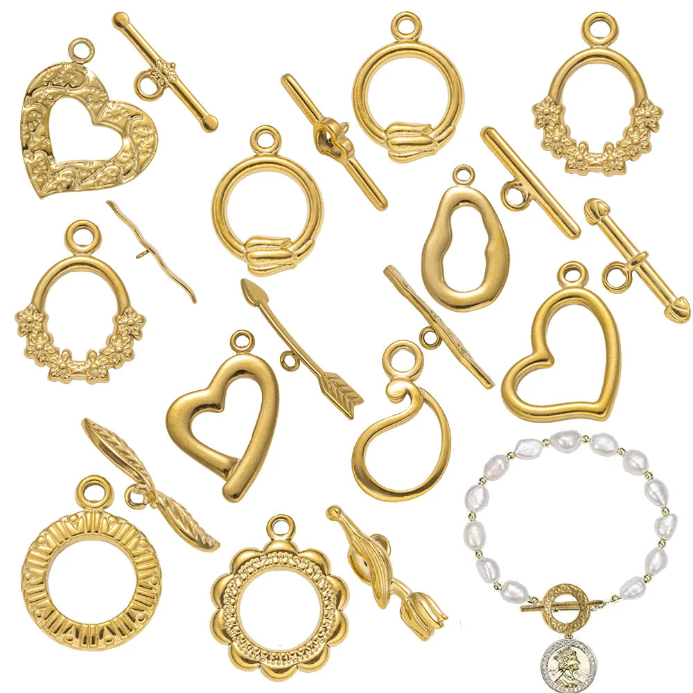 5 Sets Stainless Steel Toggle Clasp T-bar Closure Ring Fastener Hook End Connectors for DIY Necklace Bracelet Jewelry Making