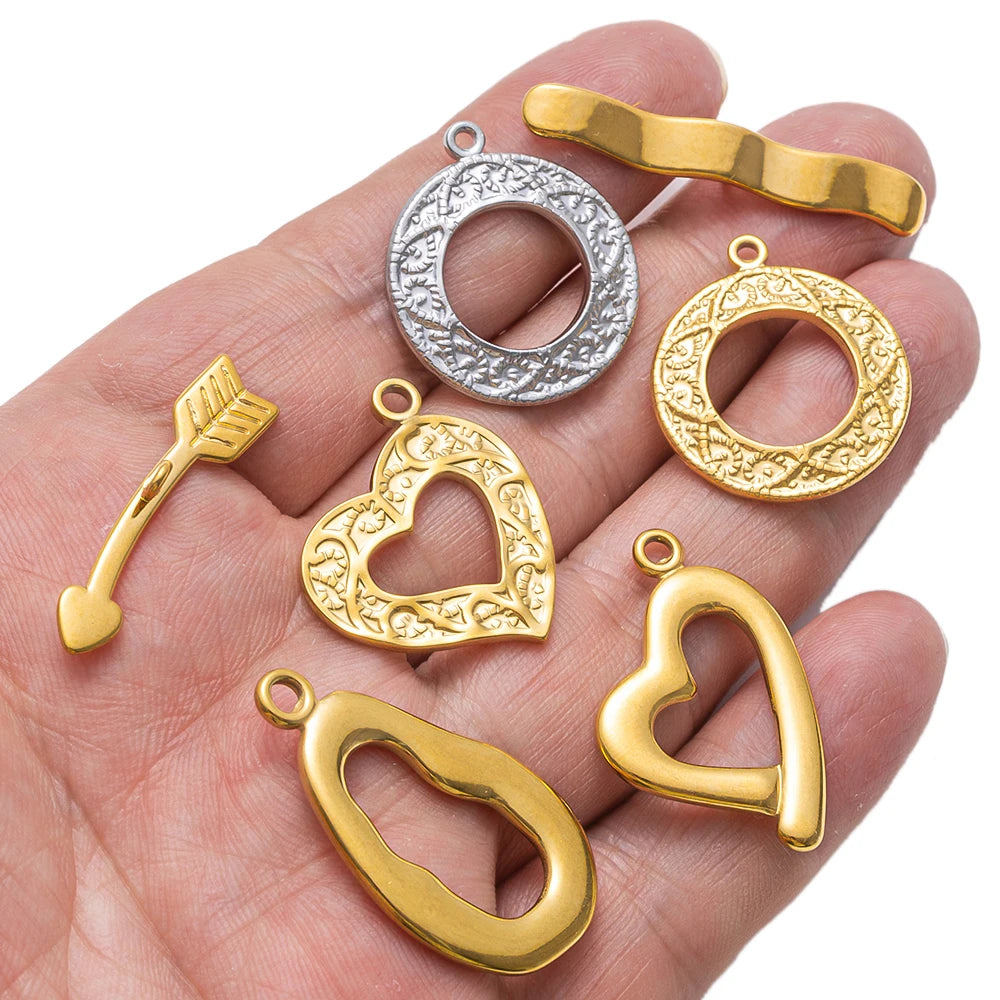 5 Sets Stainless Steel Toggle Clasp T-bar Closure Ring Fastener Hook End Connectors for DIY Necklace Bracelet Jewelry Making