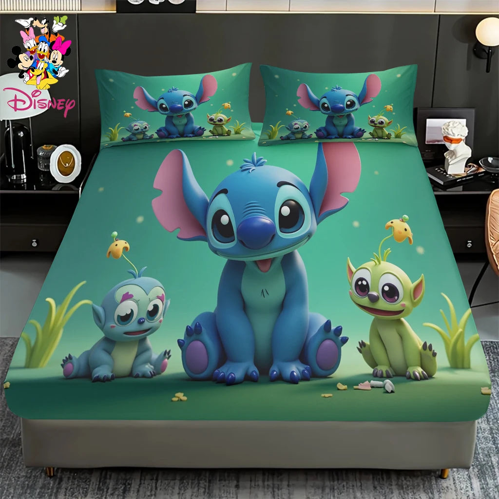 2/3pcs Disney Stitch Chef Fitted Sheet Set 100% Polyester Skin-Friendly & Breathable Bedding Comfortable Cute Soft