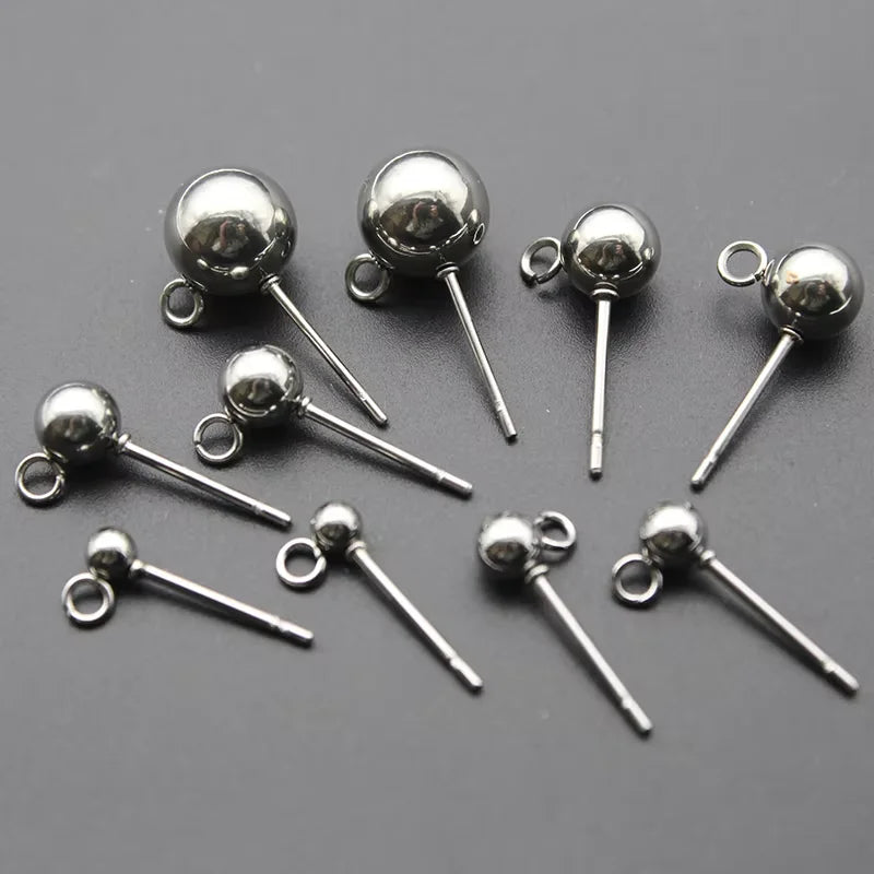 20Pcs Stainless Steel 3/4/5/6/8mm Round Ball Stud Earrings Post With Loops For DIY Earrings Accessories Jewelry Making Findings