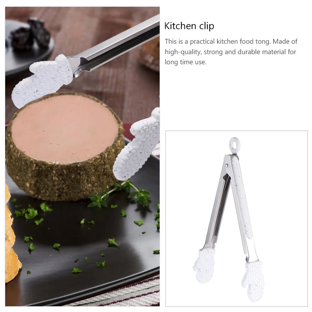 1Pcs Christmas Food Clip Stainless Steel Glove Design Bread Tongs Steak Tong Kitchen Serving Tool Multipurpose Cooking Utensil