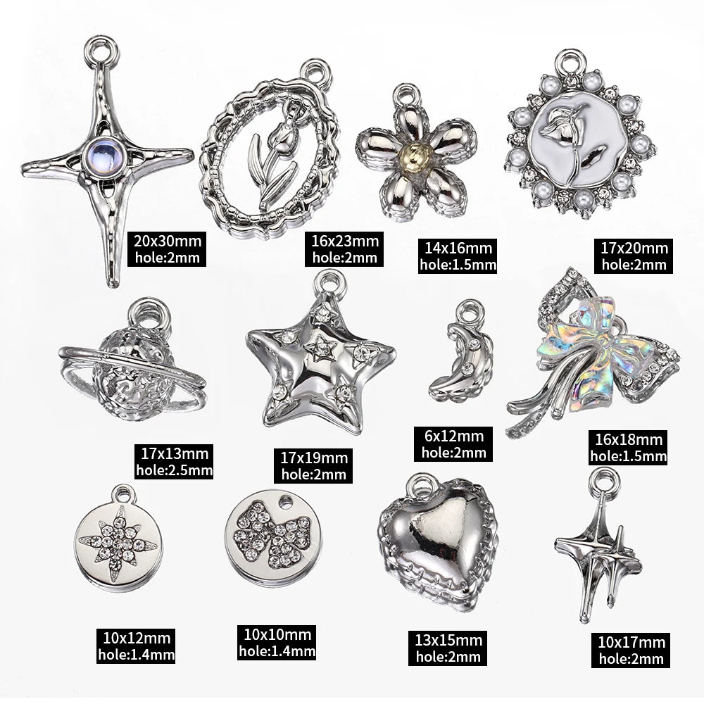 2pcs Rhinestone Chrams Silver Color Crystal Beads Pendants Y2K Style Jewelry Making Accessories Charms for DIY Necklace Bracelet