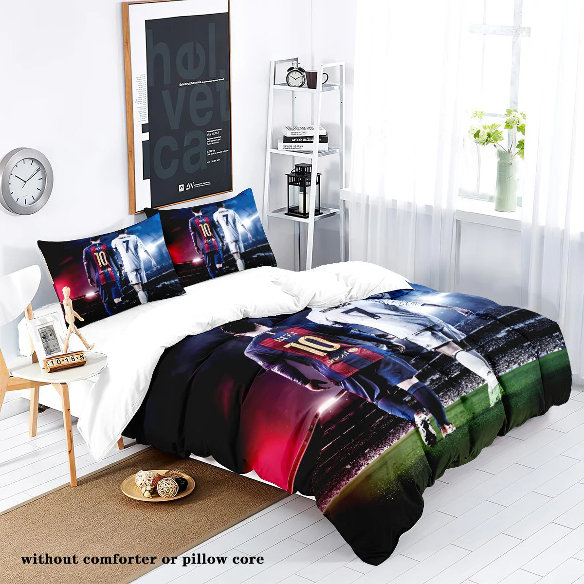 3-Piece Love Football Star Pattern Printed Set (1 duvet cover+2 pillowcases, no core) Soft and Comfortable Bedding Set