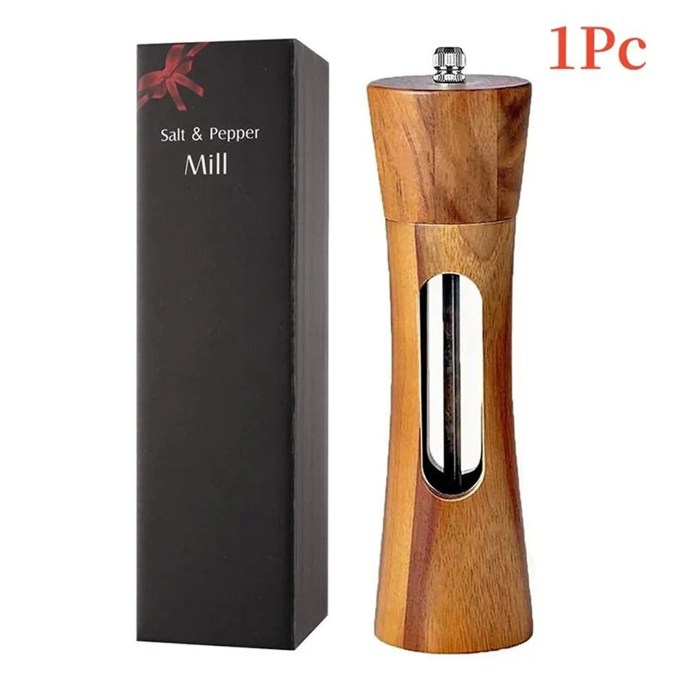 1/2PCS, Wooden Pepper Grinder Salt Pepper Mill Grinding Adjustable Spice Salt Grinder Kitchen Cooking Tools Kitchen Stuff