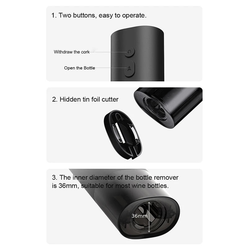 XIAOMI MIJIA Electric Wine Bottle Opener Foil Cutter Automatic Cap Openers 4 AAA Dry Battery Needed Cork Screwer Kitchen Gadgets