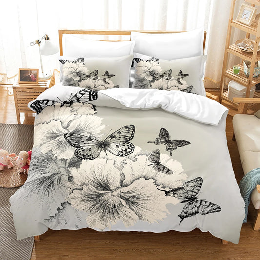 Beautiful Butterfly Bedding Set Wings 3D Printed Cozy Brushed Washable King Queen Twin Size Duvet Cover Set Bedroom Decoration