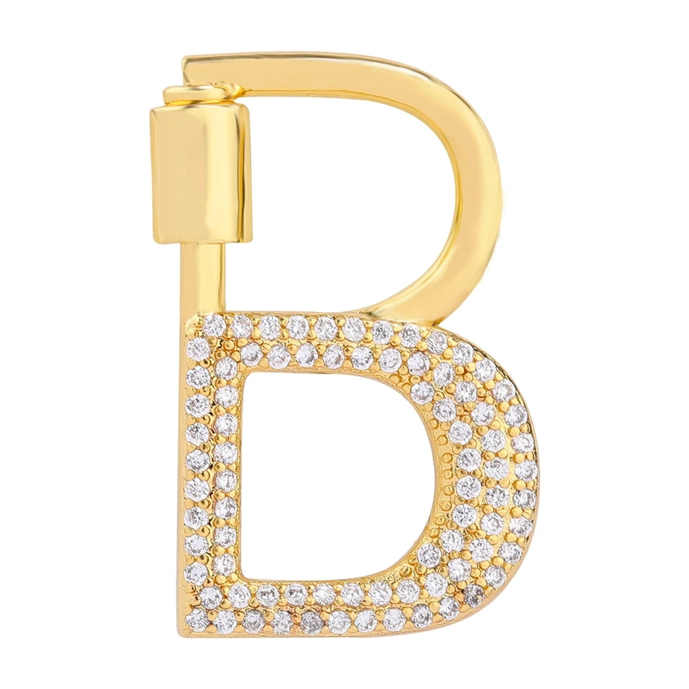 Juya 18K Gold Plated 26 Alphabet Letters Pendant Fasteners Bolt Carabiner Clasps For DIY Women Mesh Chains Name Jewelry Making