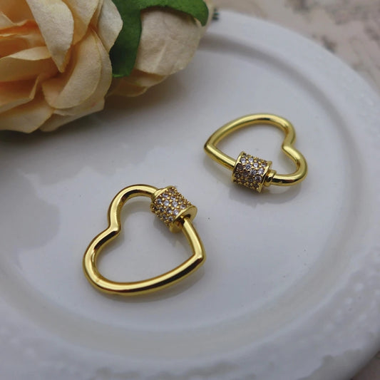 2 pcs 20*20 mm heart golden copper glass gems spiral clasps screw hooks jewelry making for necklace bracelet DIY connector