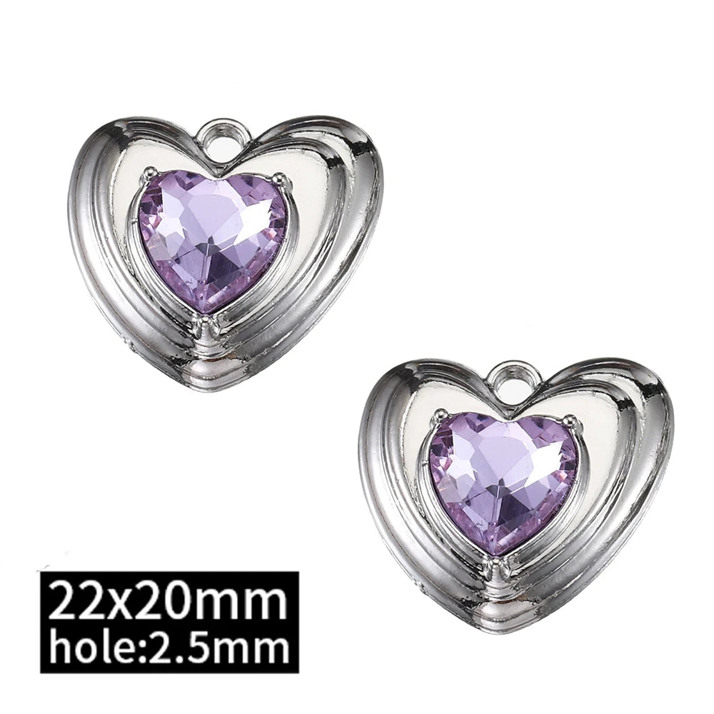 2pcs Rhinestone Chrams Silver Color Crystal Beads Pendants Y2K Style Jewelry Making Accessories Charms for DIY Necklace Bracelet