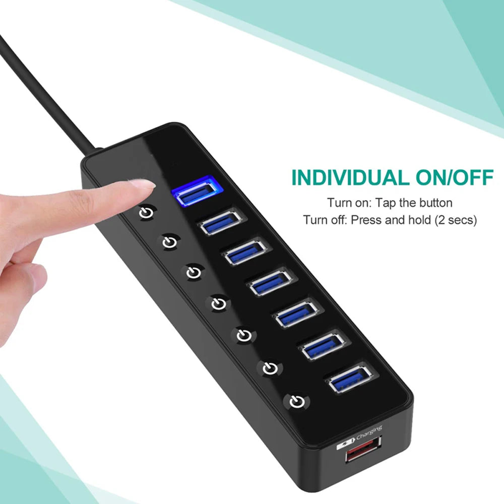 USB 3.0 HUB Multi 5Gbps High Speed 7+1 Adapter Mobile Phone Charging Port USB Splitter For Laptop Adapter Computer Accessories