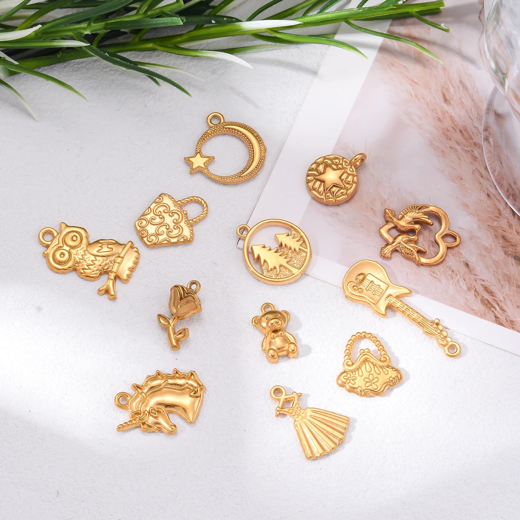 2Pcs DIY Fashion Charm Star Moon Unicorn Bear DIY Jewelry Making Supplie Stainless Steel Necklace Earring Bracelet Pendants