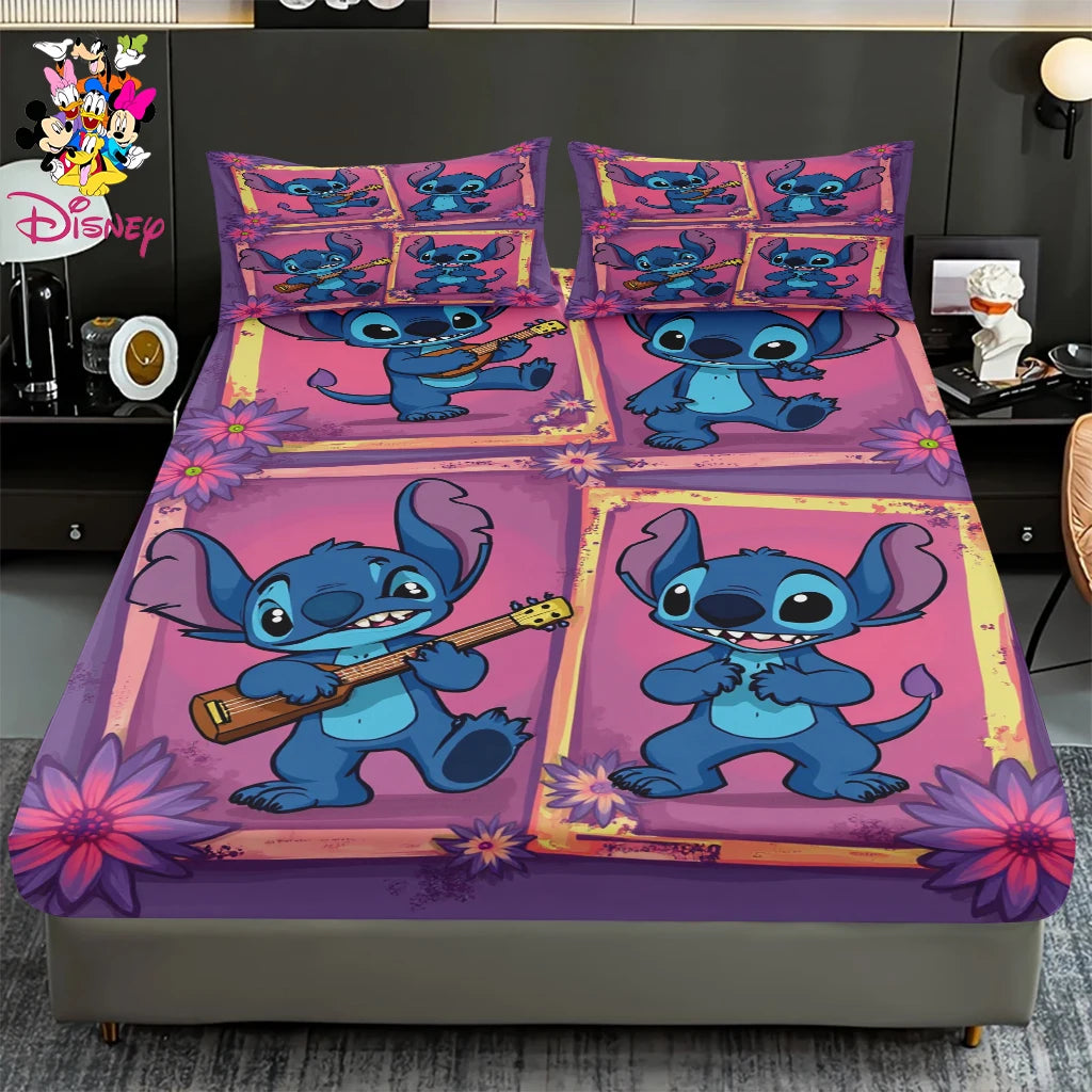 2/3pcs Disney Stitch Chef Fitted Sheet Set 100% Polyester Skin-Friendly & Breathable Bedding Comfortable Cute Soft